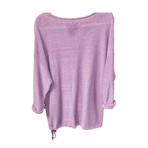 DKNY JEANS Womens Plus Size Lilac Sparkly V- Neck Sweater - Picture 6 of 11